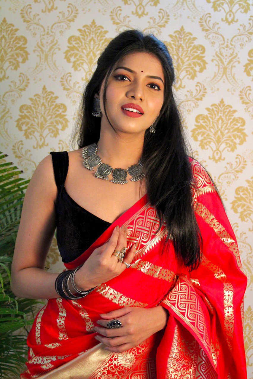 Maroon Red Banarasi Soft Silk Saree with Elaborate Zari Weaving