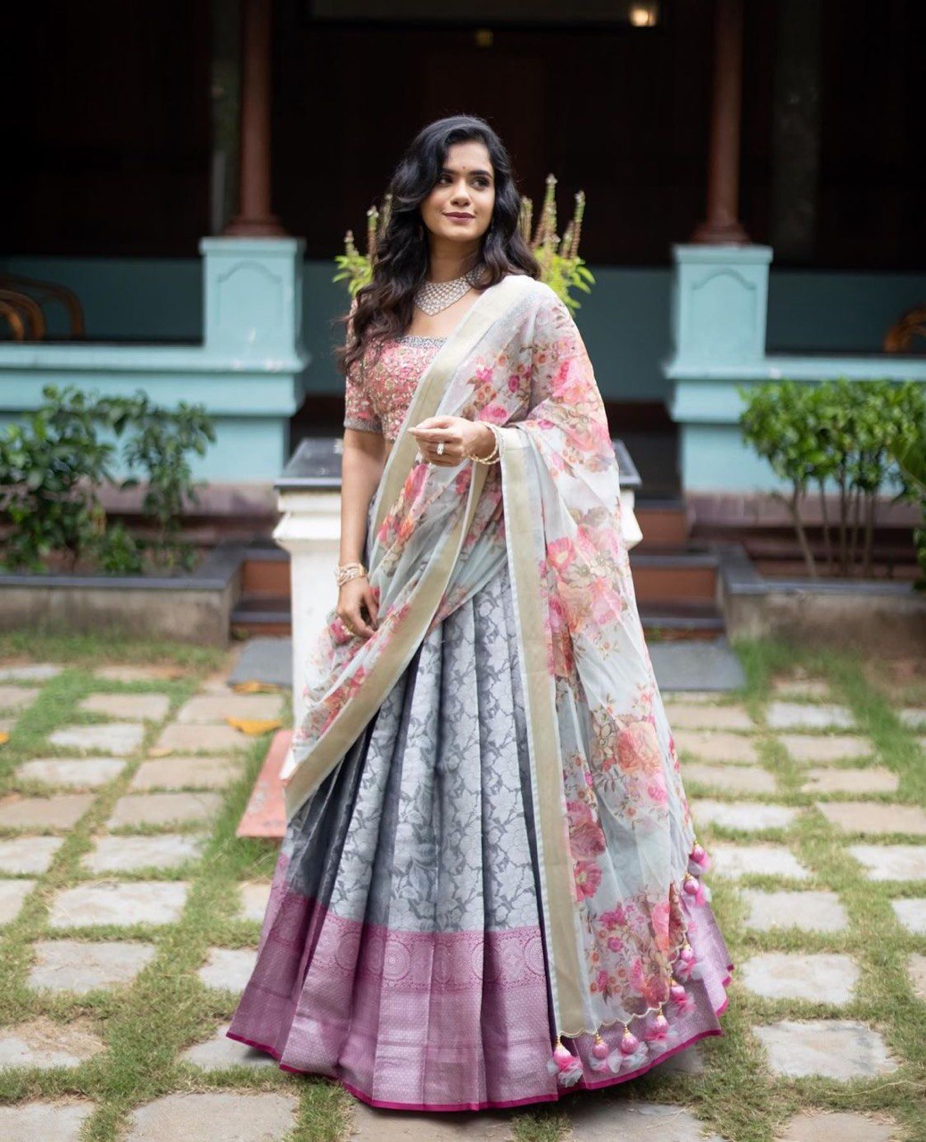 Trending Kanjivaram Pure Silk Half Saree & blouse along with Dupatta