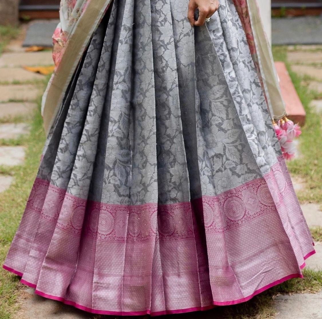 Trending Kanjivaram Pure Silk Half Saree & blouse along with Dupatta