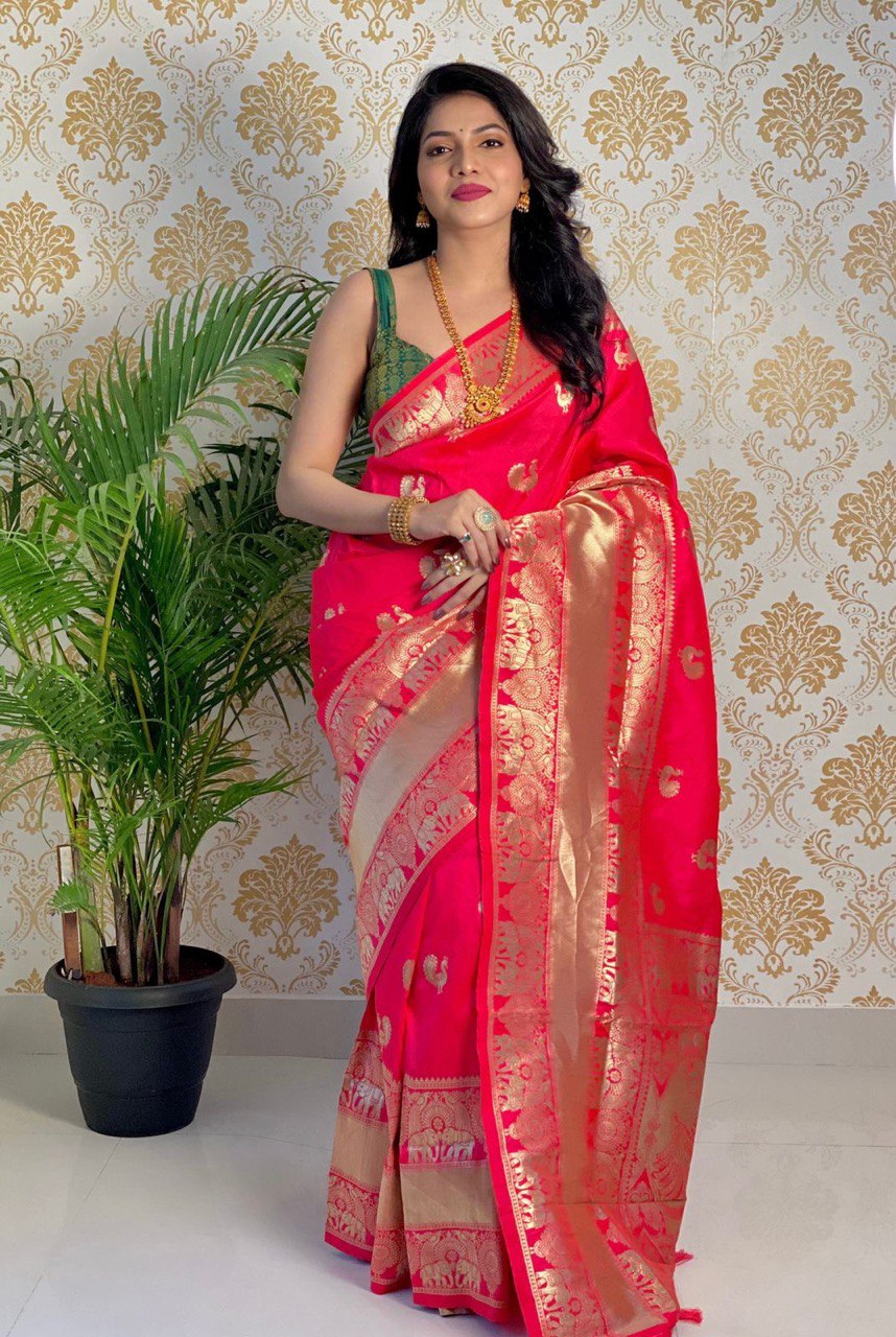 gajari pure silk saree with zari weaving