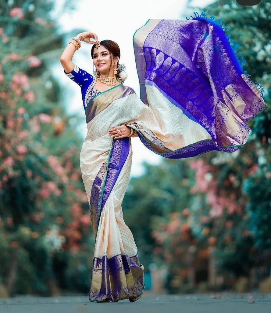 creaam woven design kanjivaram soft silk saree