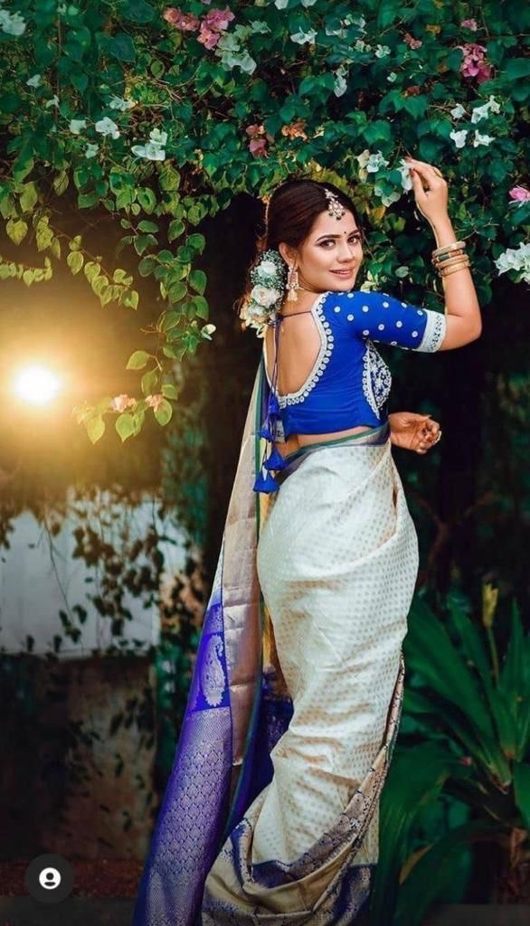 kanjivaram white saree for wedding