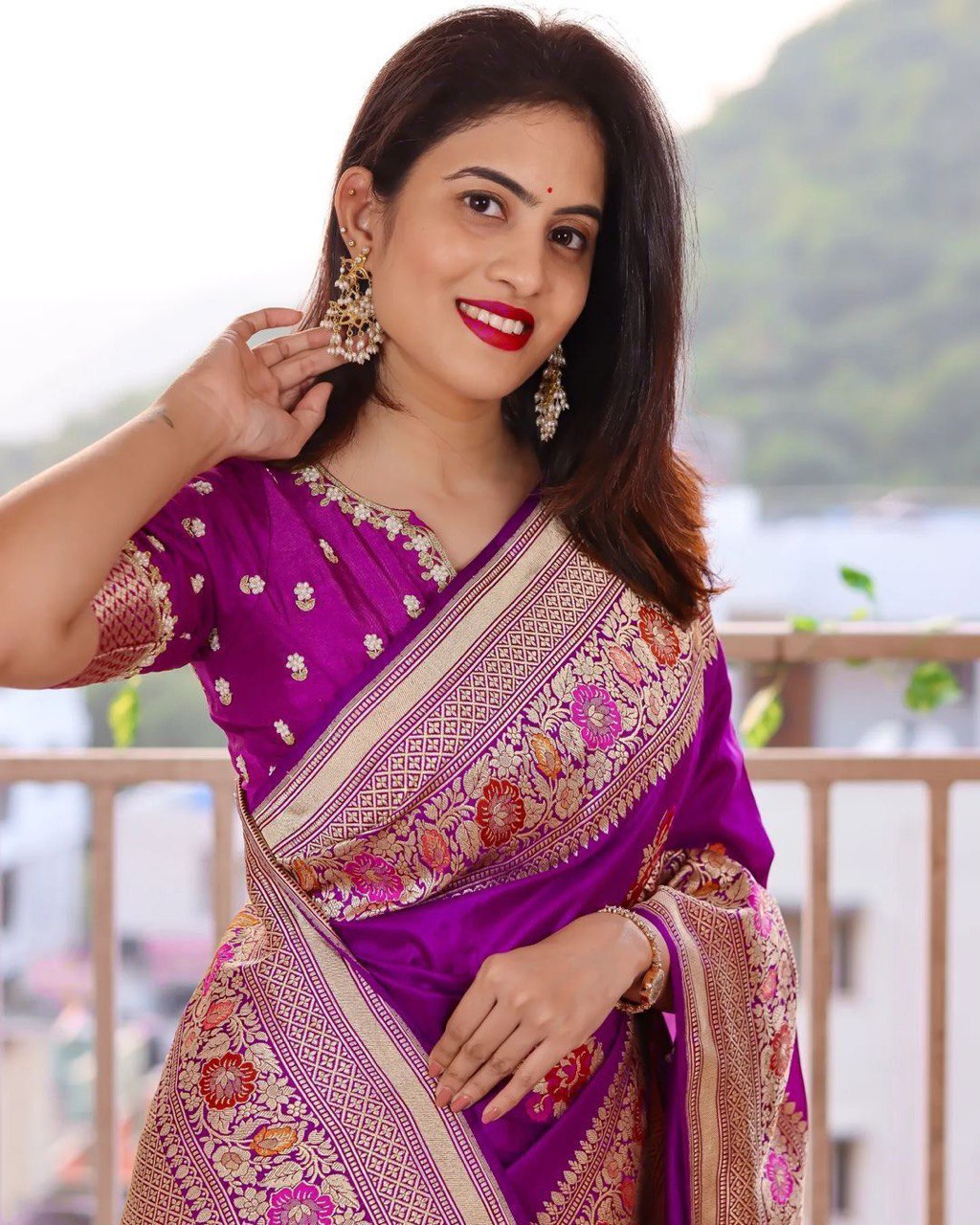 wine traditional wedding wear saree
