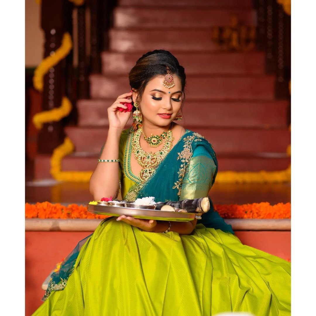 Lime Yellow Soft Silk Lehenga Choli with Embroidered Dupatta