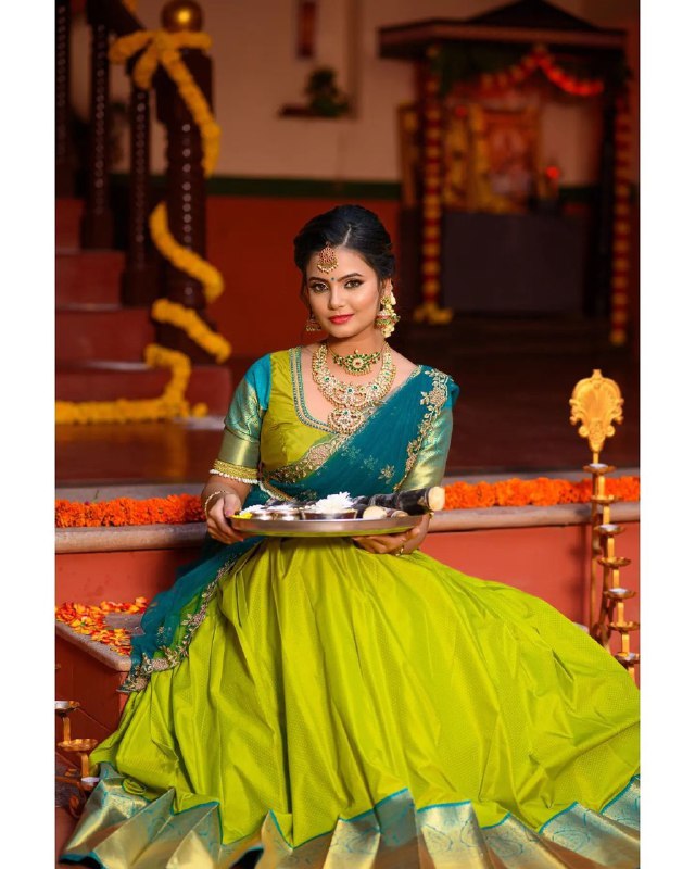 Lime Yellow Soft Silk Lehenga Choli with Embroidered Dupatta