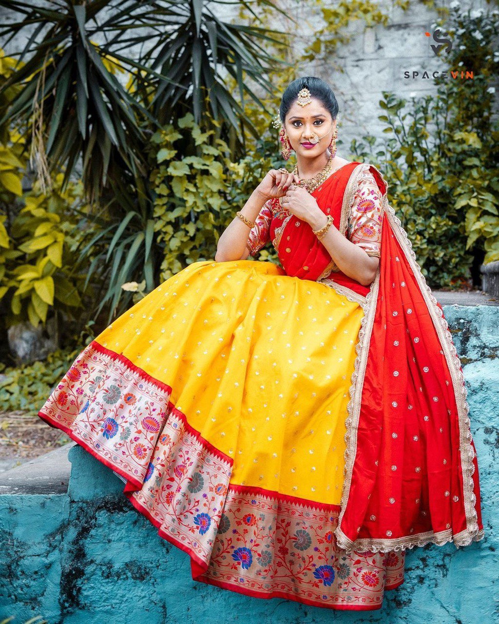 Yellow Paithani Pure Silk & Zari Embroidered Lehenga Choli