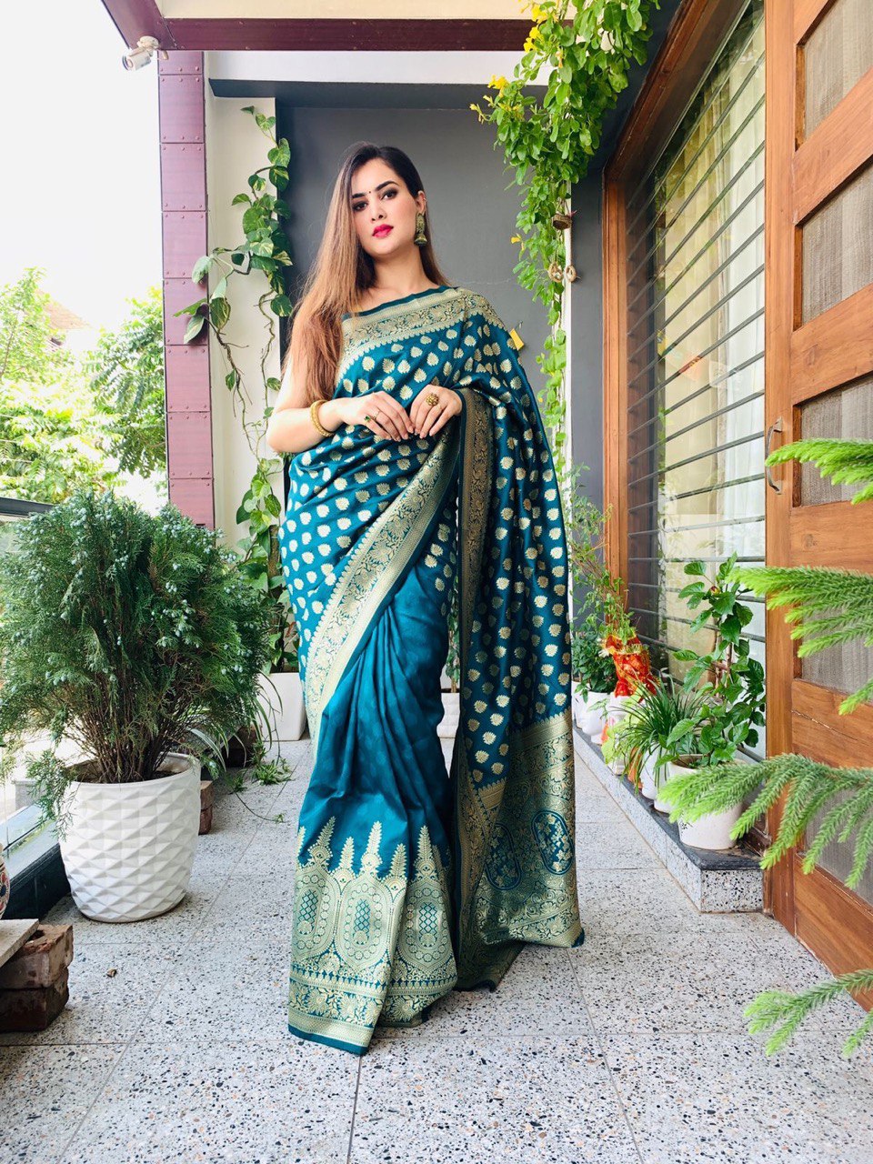 Timeless Elegance: Multicolor Temple Border Banarasi Pure Silk Saree, Exuding Traditional Charm and Graceful Sophistication