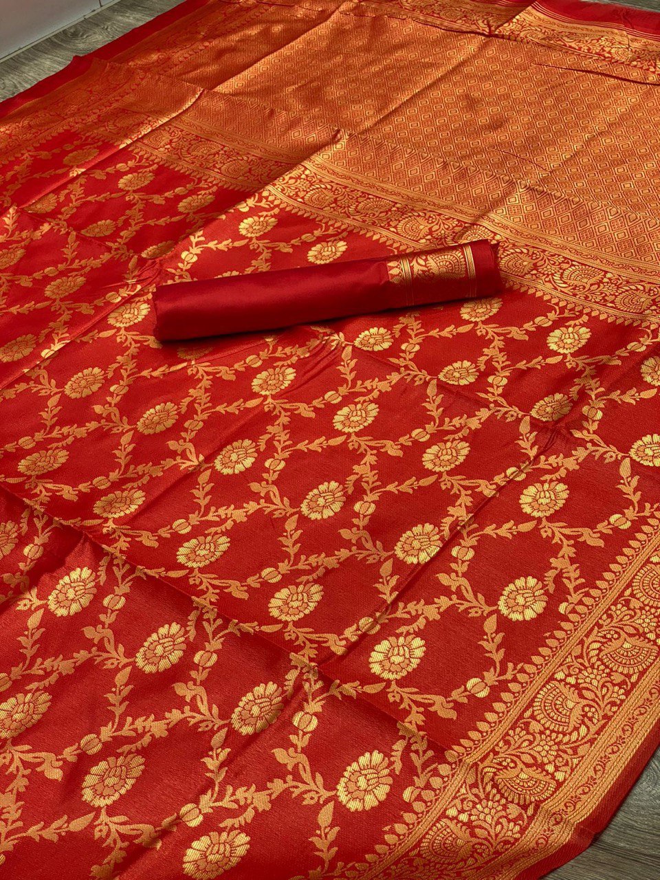 Regal Bridal Soft Silk Saree in Gold with Traditional Zari Weaving, Designed for Weddings