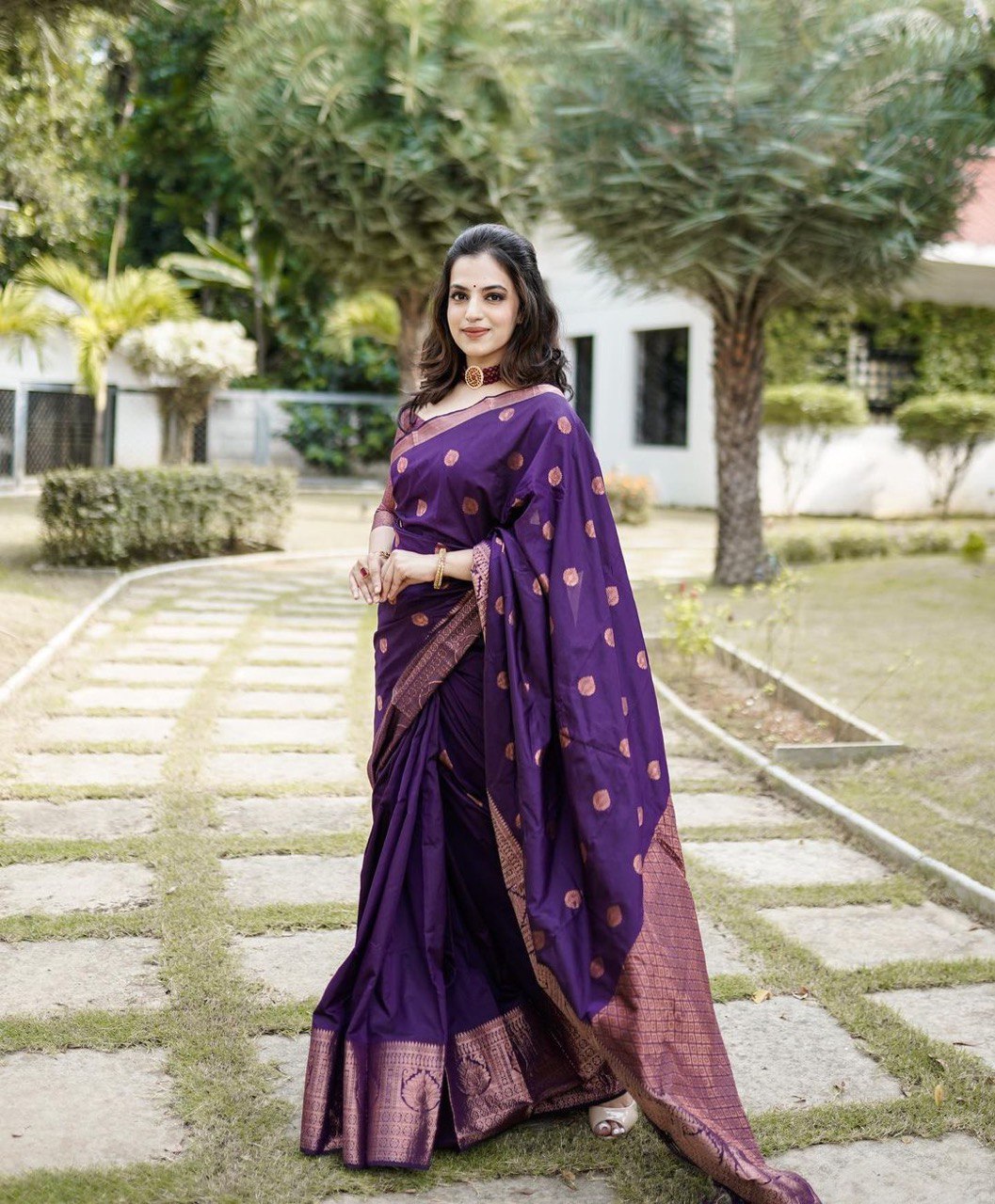 Regal Purple Kanjivaram Jacquard Art Silk Saree