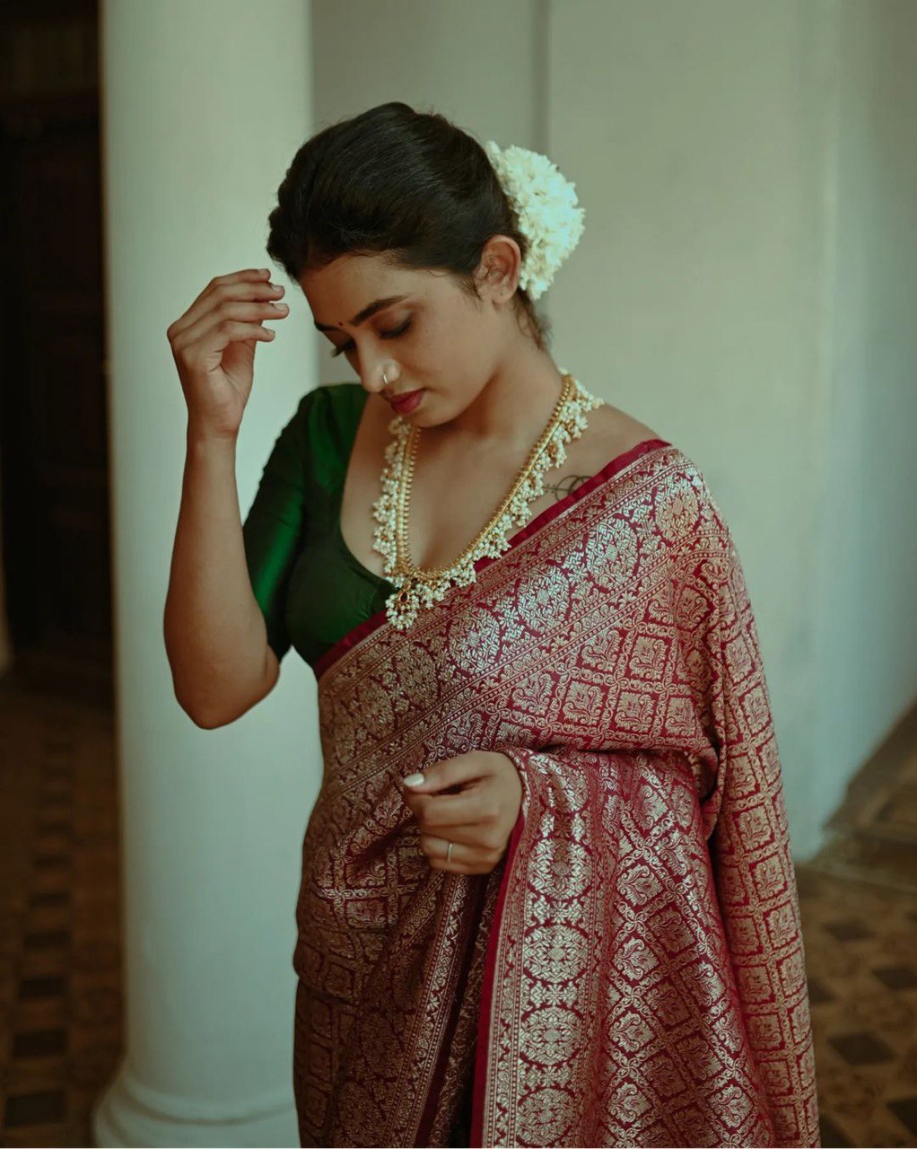 red zari woven pure silk saree