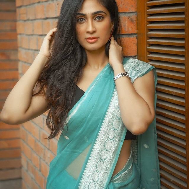 mint green linen saree