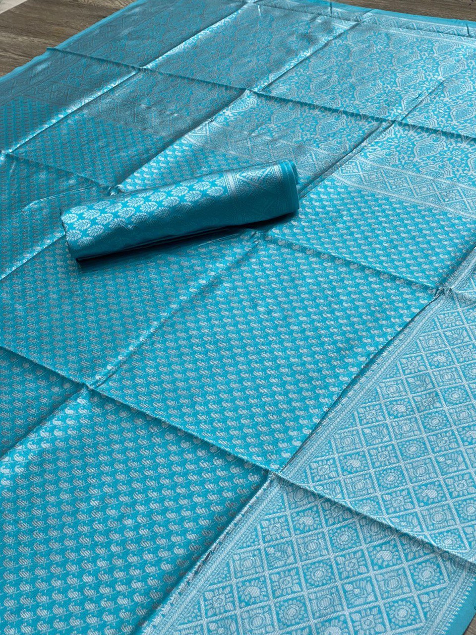 Exquisite Banarasi Lichi Silk Saree - Sky Blue with Zari