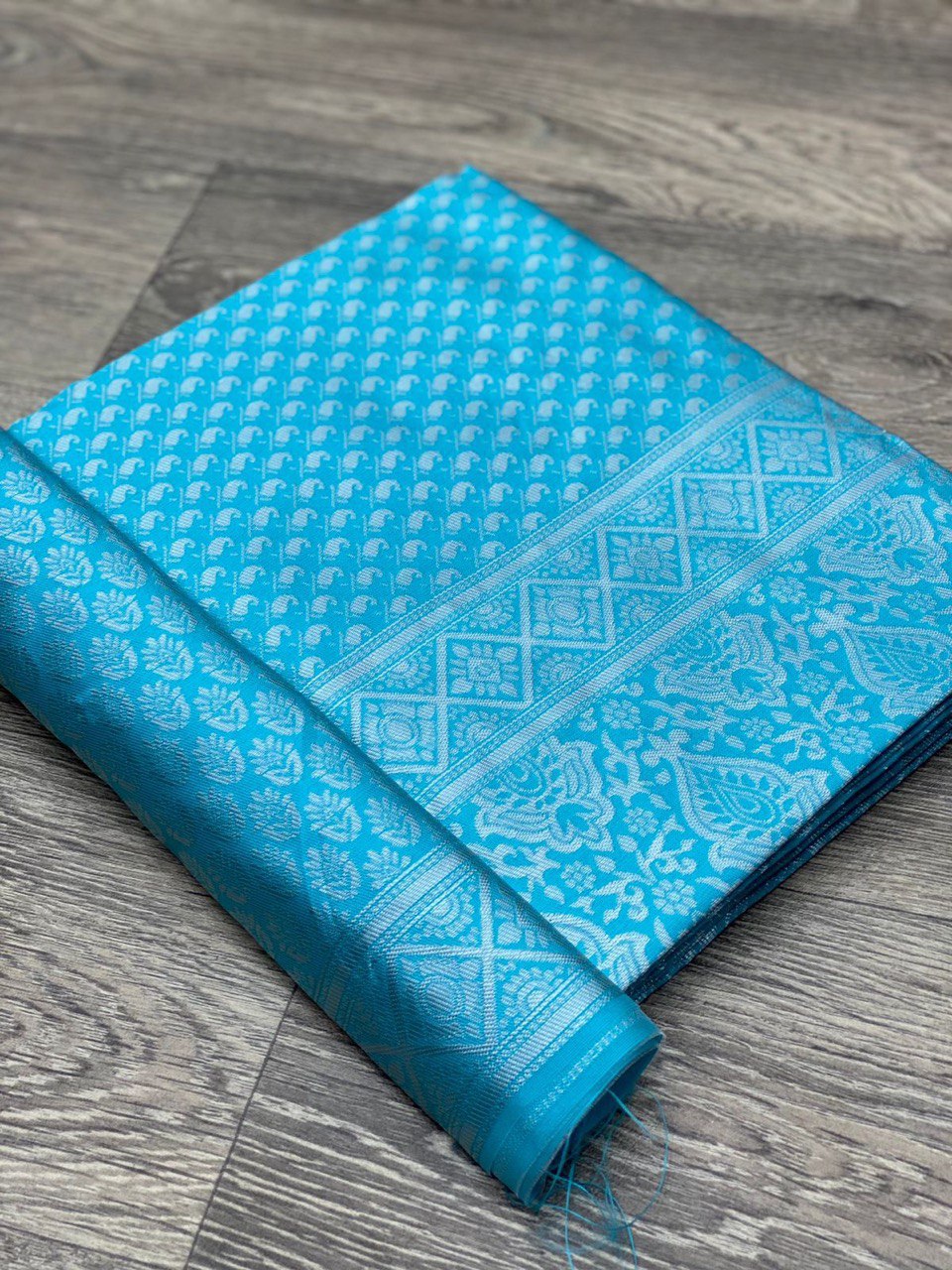 Sky Blue Indian Silk Saree - Banarasi Zari Weaving