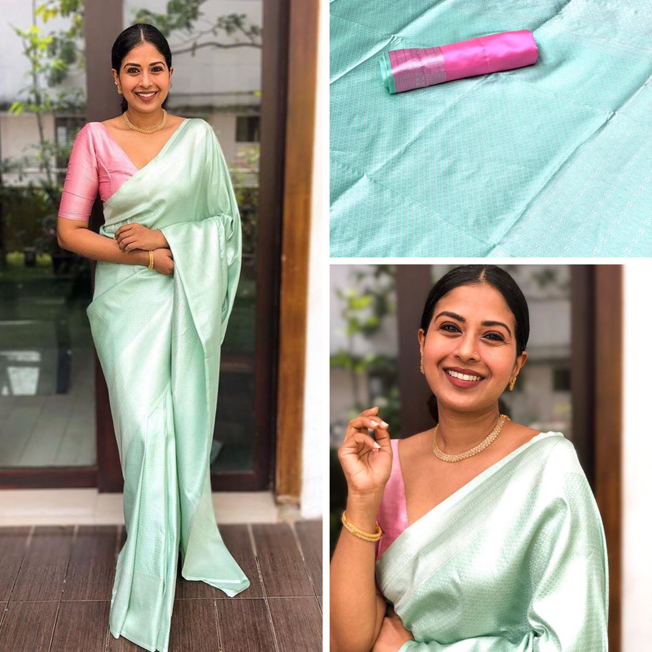 Stylish Silver Green Zari Weaving Banarasi Silk Blend Saree