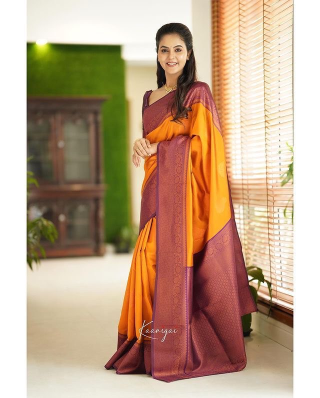 Yellow Kadwa Weave Lichi Silk Saree - Perfect for Women's Attire