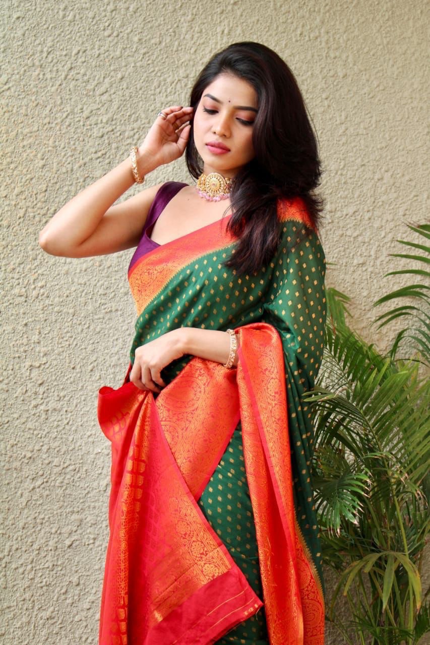 green zari woven saree for women