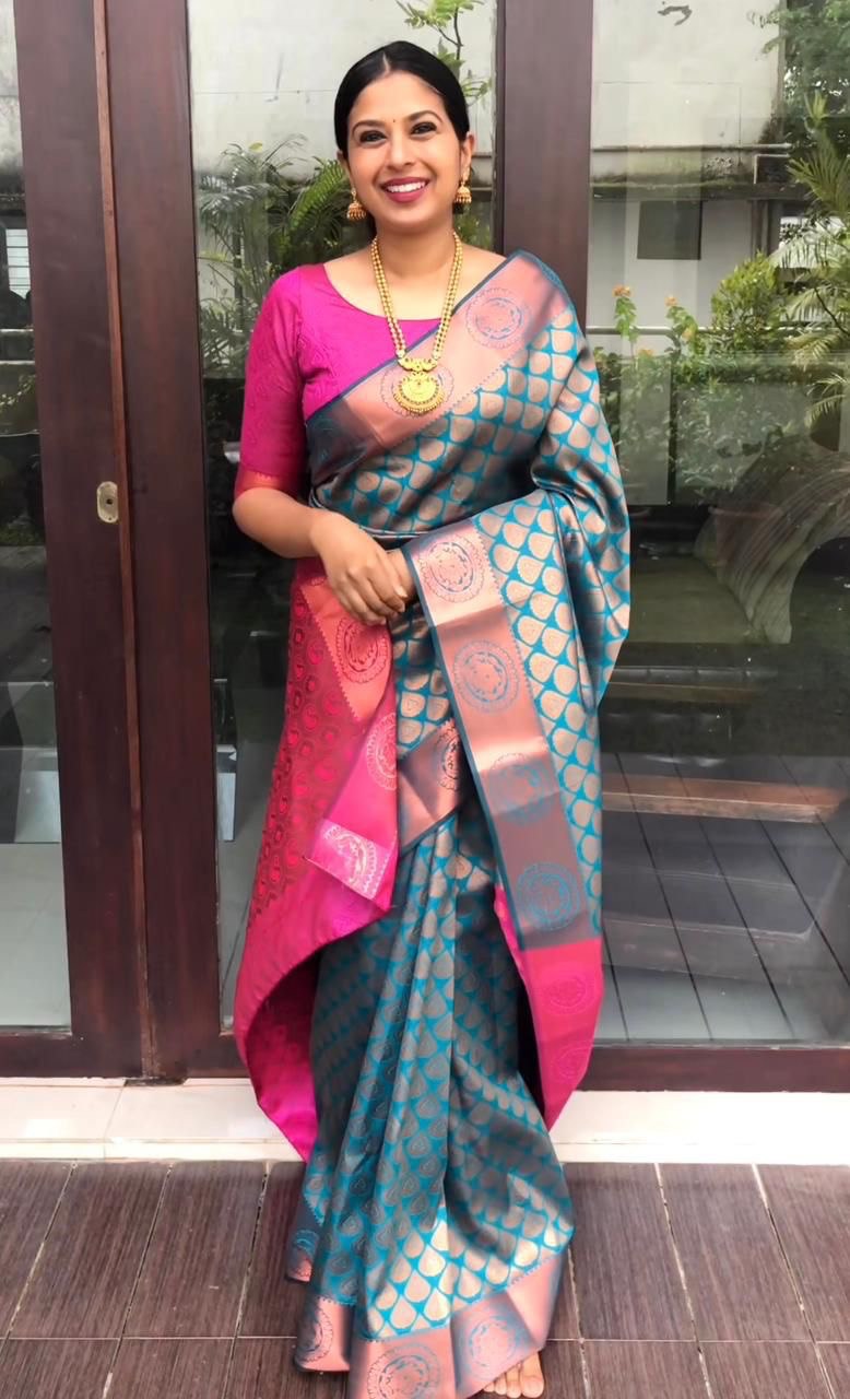 Opulent Blue Banarasi Soft Silk Saree with Intricate Zari Patterns