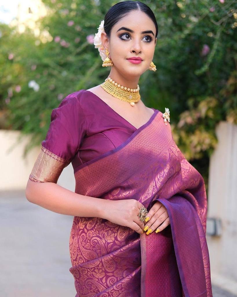 Regal Purple Wedding Banarasi Silk Blend Saree