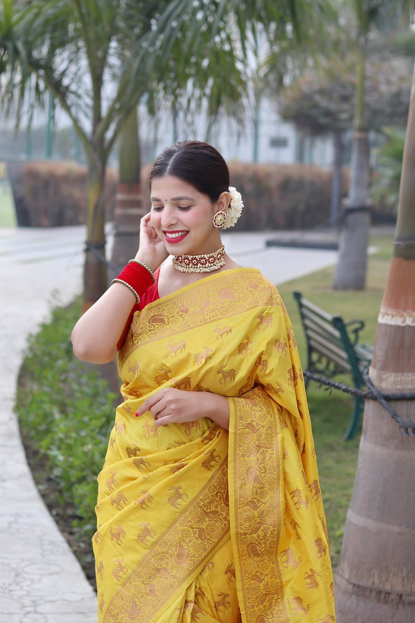 kanchipuram yellow saree