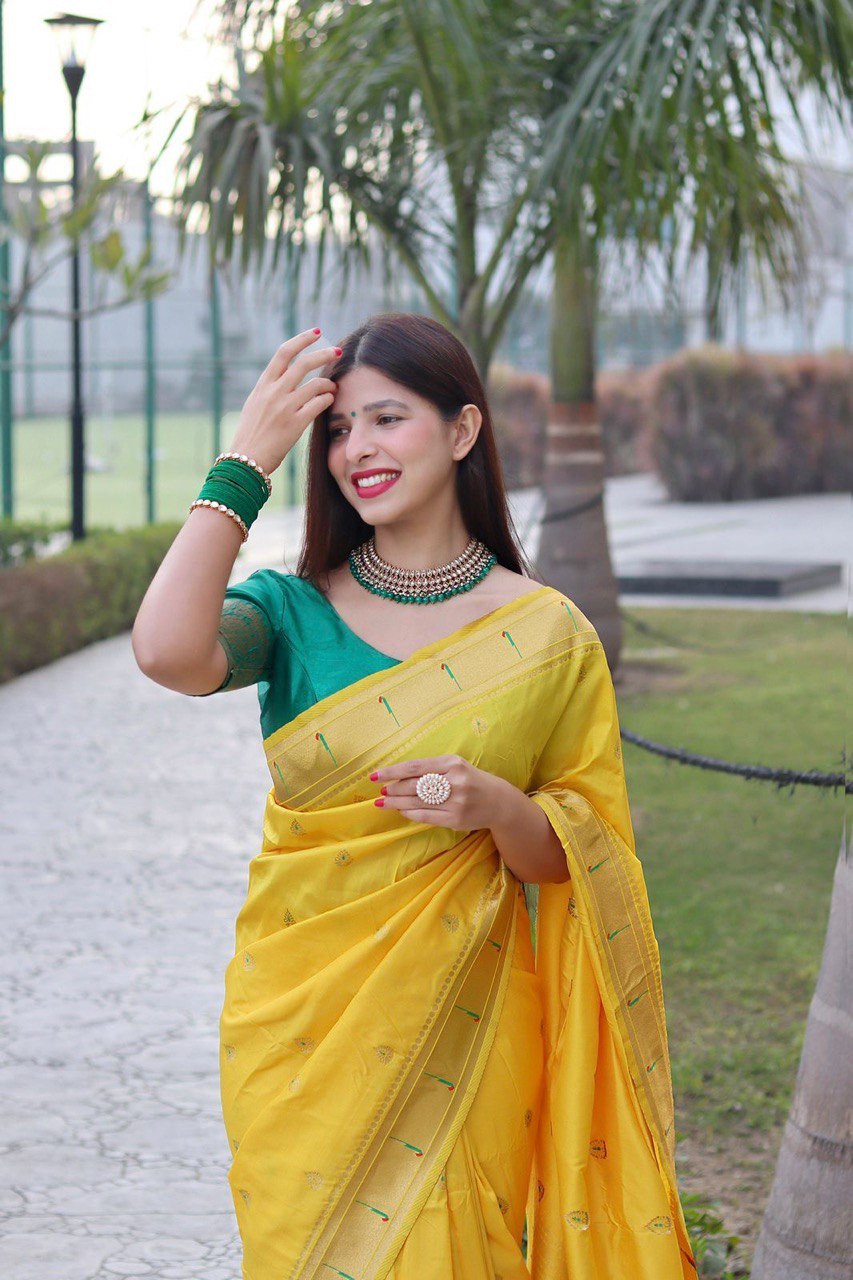 Elegant Yellow Banarasi Soft Silk Saree with Zari Work