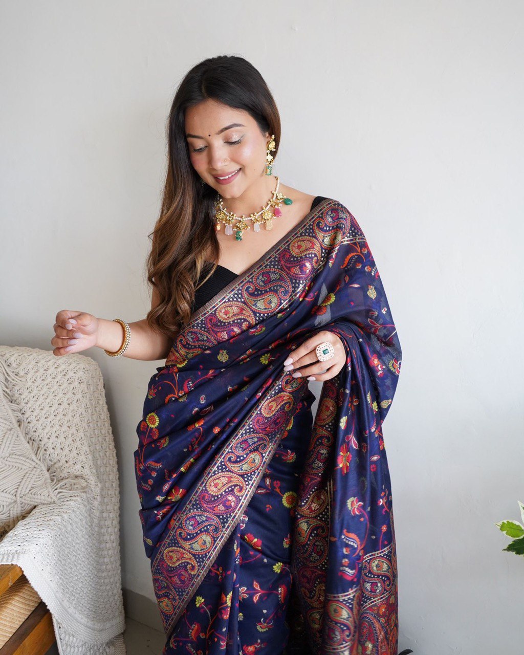 Elegant Pure Zari Weaving Saree in Blue, a Must-Have for Your Party Wardrobe