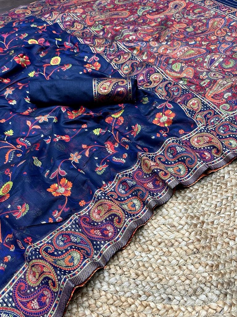 Exquisite Pure Zari Weaving Saree in Elegant Blue Shade, Ideal for Special Occasions