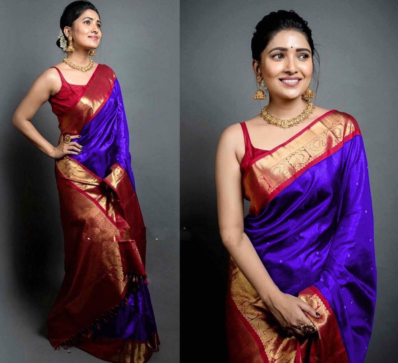 purple kanjivaram jacquard saree for wedding