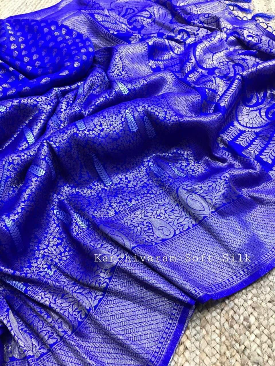 Luxurious Banarasi Saree in Blue, Featuring Delicate Zari Woven Patterns for Weddings