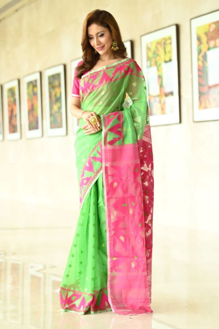 green jamdani cotton saree