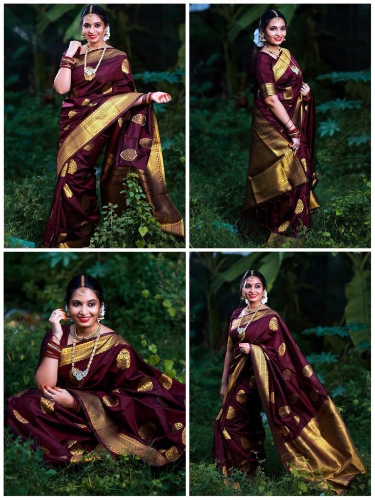 Everyday Elegance: Maroon Soft Silk Banarasi Cotton Saree, Elevating Your Casual Look with Subtle Sophistication