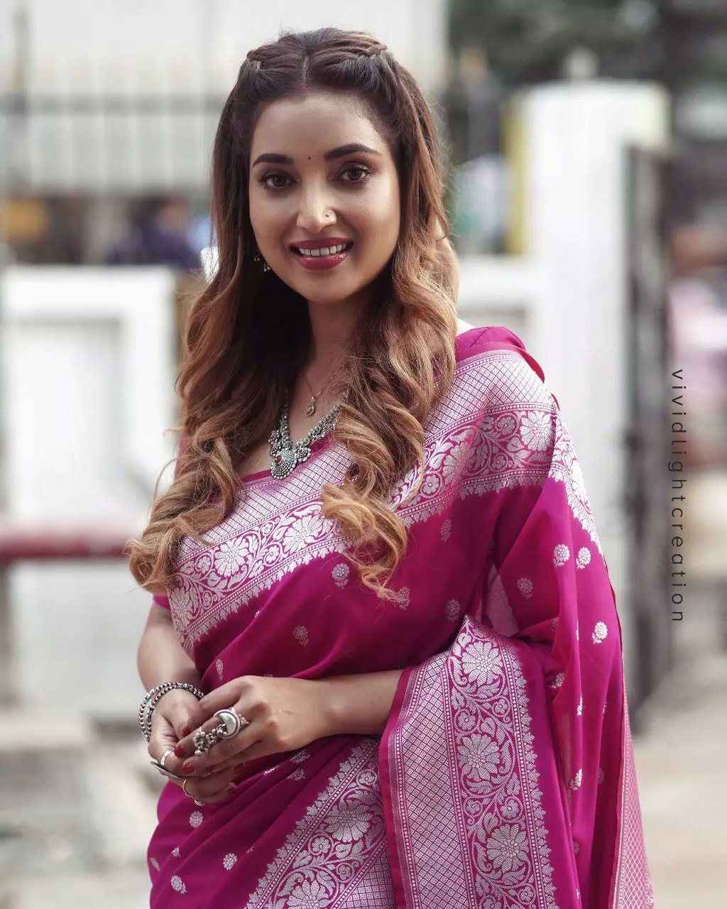 Opulent Purple Banarasi Soft Lichi Saree with Silver Jacquard Design