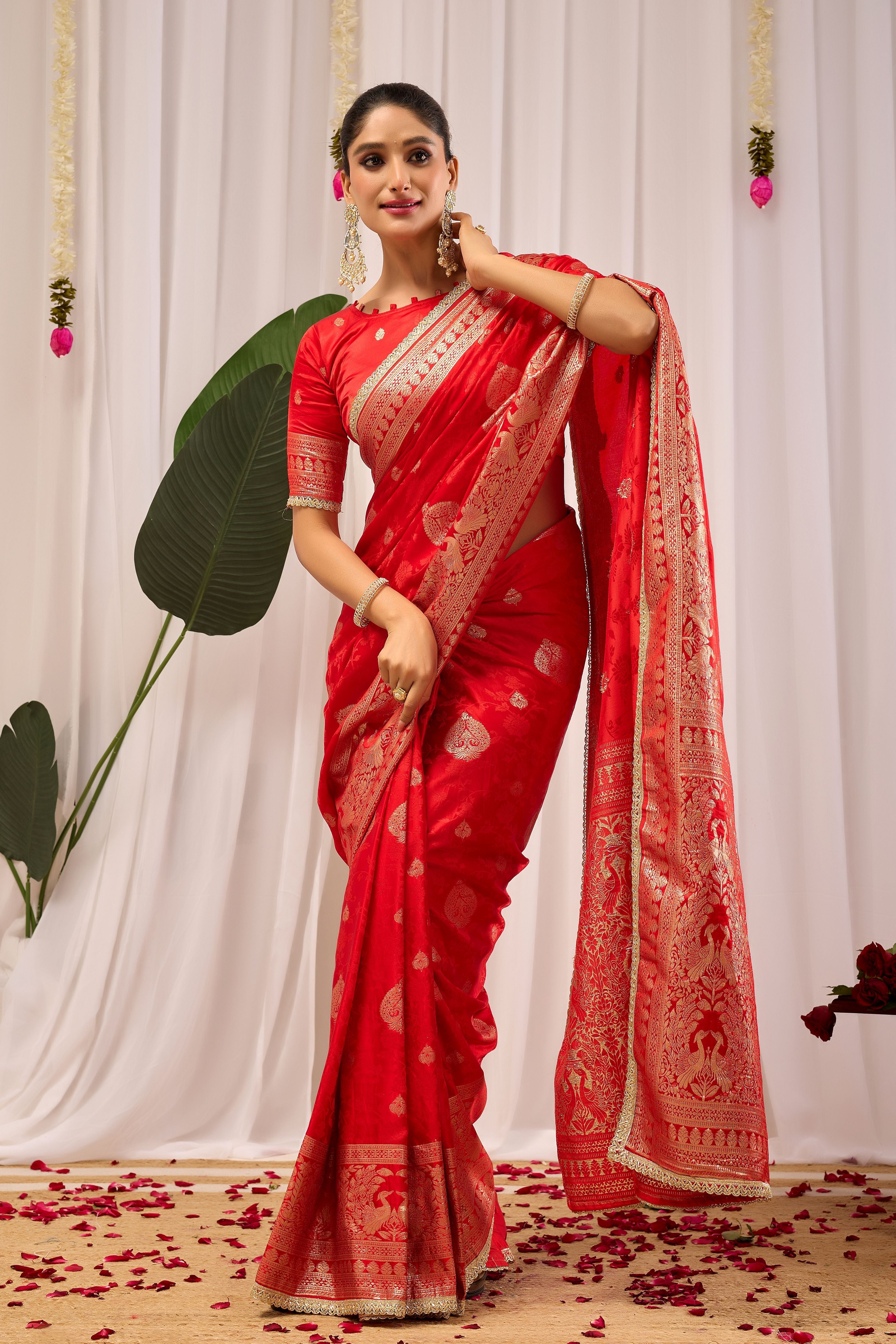 Royal Crimson Heritage soft silk Saree with Traditional Gold Motifs