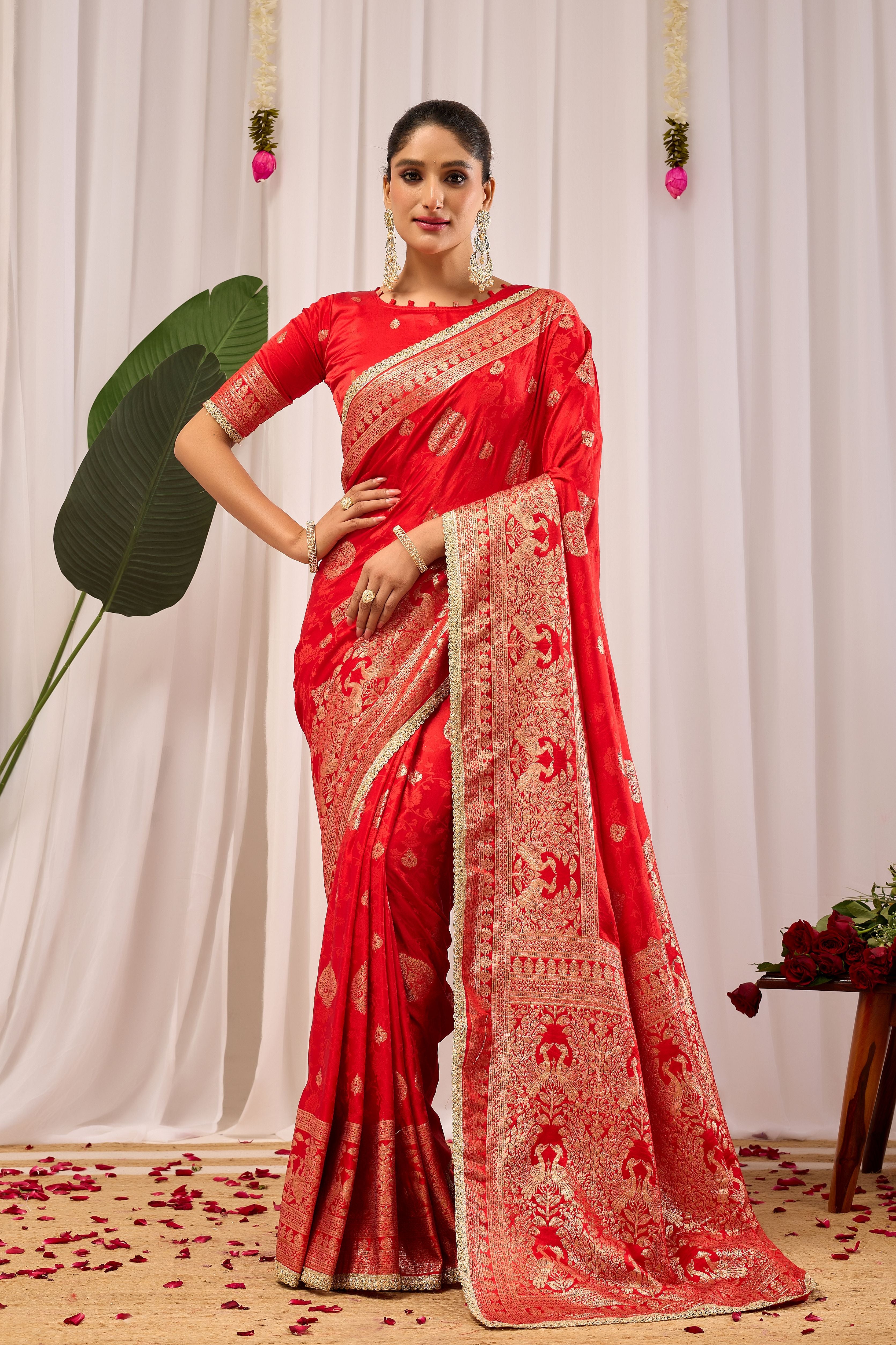 Royal Crimson Heritage soft silk Saree with Traditional Gold Motifs