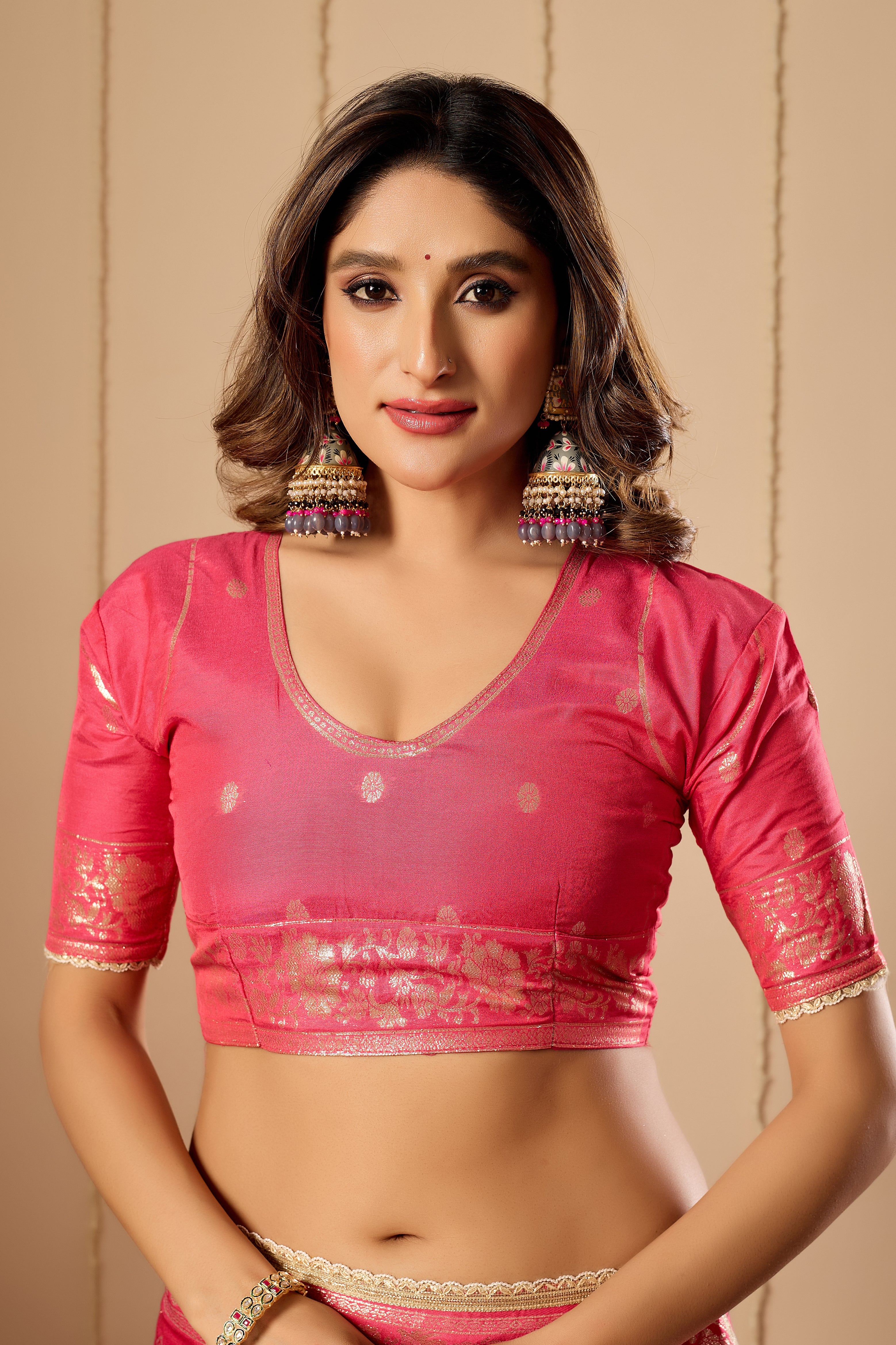 Elegant Rose Pink satin Silk Saree with Intricate Gold Zari Weaving and Traditional Motif Pallu