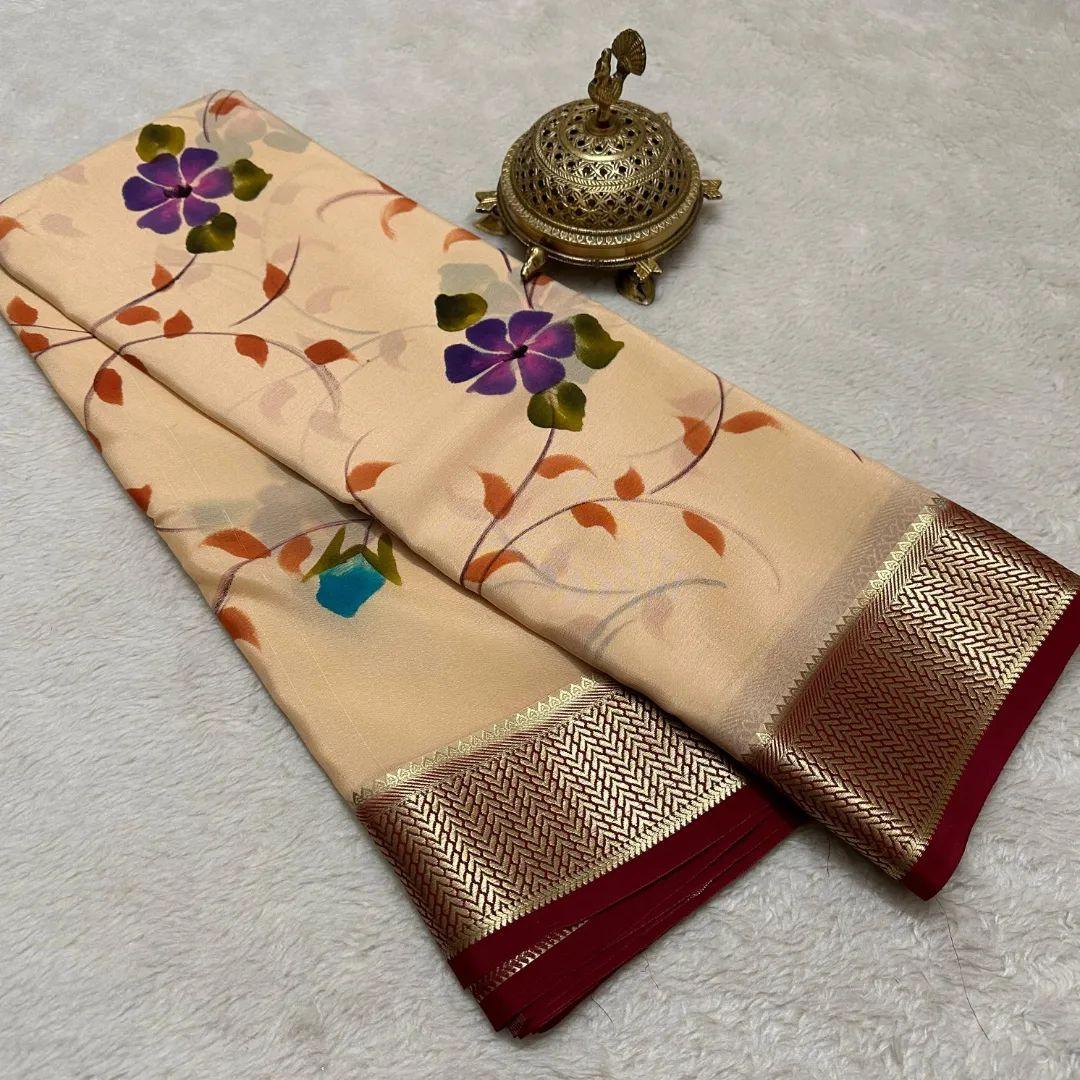 Premium Mysore Printed Crepe Silk Sarees for Elegant Outfits for Weddings & Festive Wear