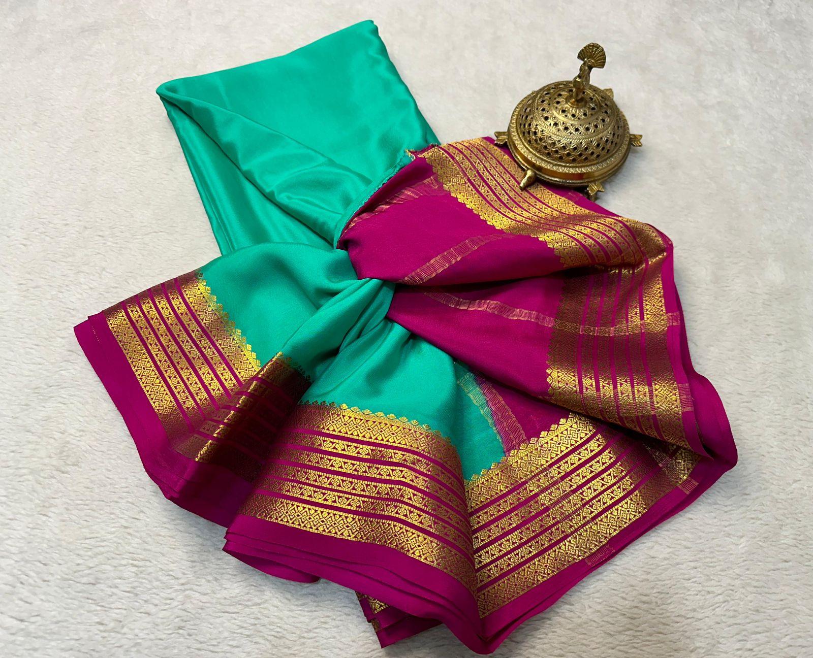 Stylish Tradition: Mysore Silk Saree with Zari-Enhanced Contrasts