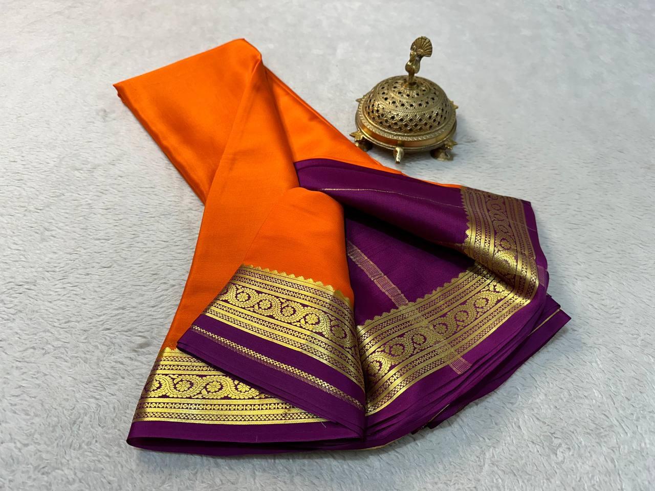 Royal Sophistication: Pure Mysore Silk Saree in Vibrant Contrasts