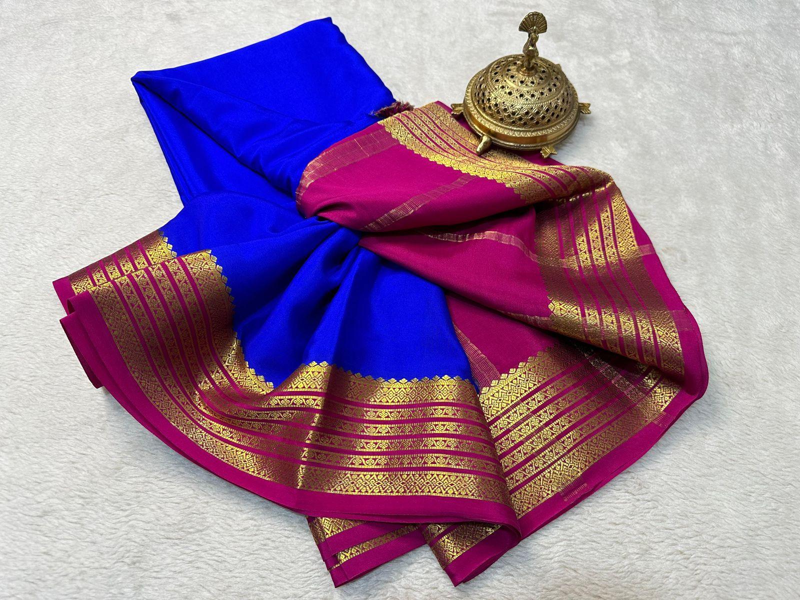 Unmatched Elegance: Mysore Silk Saree with Intricate Contrast Details