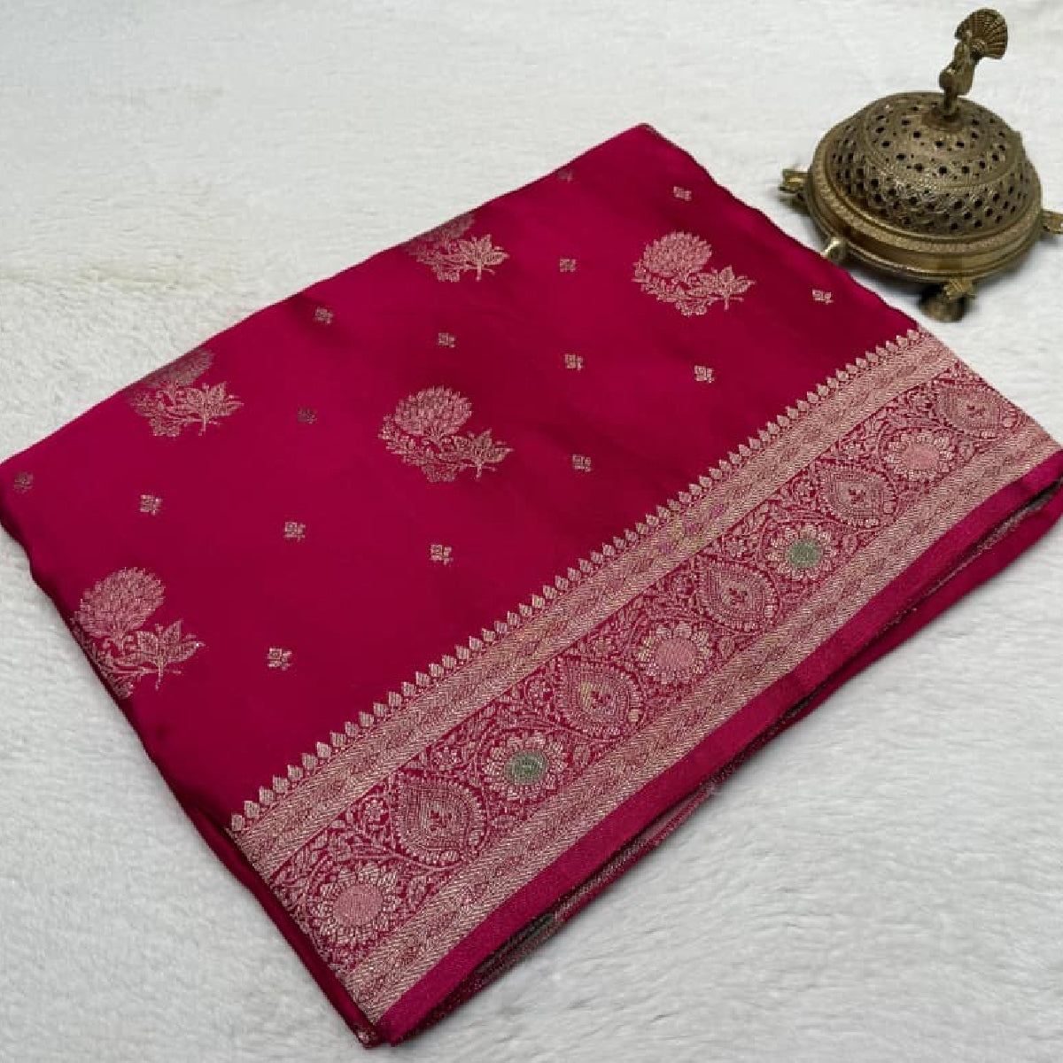 Vibrant Rani Pink Kanchipuram Soft Silk Saree with Heavy Zari Border