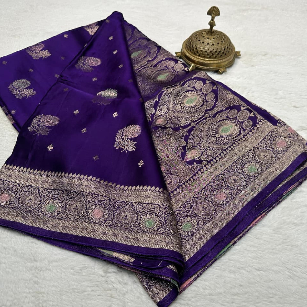 Royal Purple Kanchipuram Soft Silk Saree with Heavy Zari Border