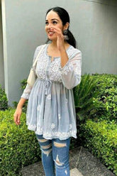 Embroidered tunic tops for ladies Grey