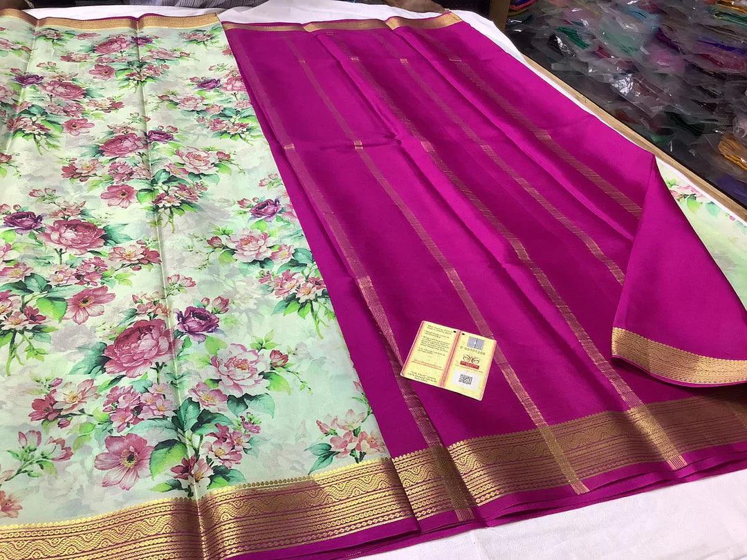 Premium Mysore Printed Crepe Silk Sarees with Exquisite Patterns for Weddings & Festive Wear