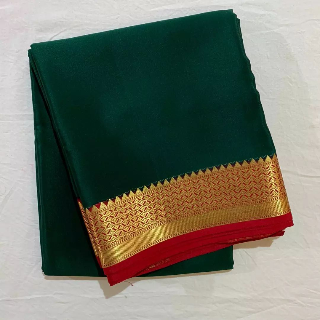 Green and Red Semi Mysore Silk Saree