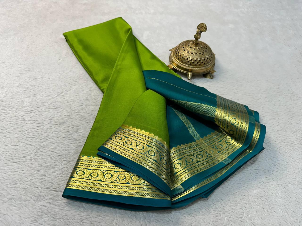 Premium Sophisticated Splendor: Mysore Silk Saree with Exquisite Zari Borders for Weddings & Festive Wear