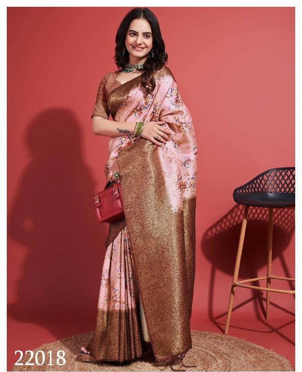 Premium Digitally Crafted Beauty: Modern Soft Silk Sarees in Brown for Weddings & Festive Wear