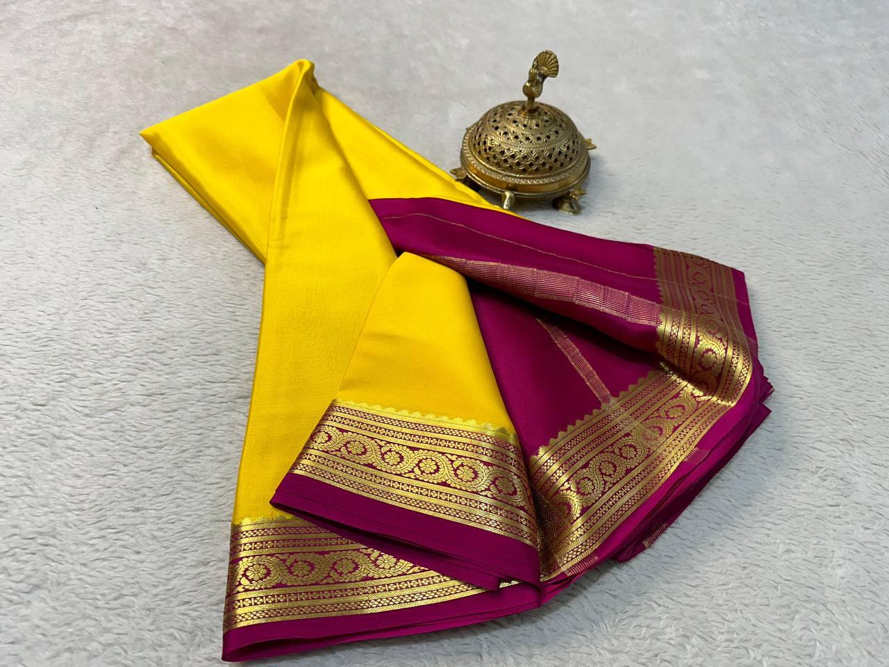 Elevate Your Style: Pure Mysore Silk Saree in Stunning Contrasts