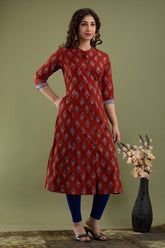 Red Digital Printed Casual Wear Pure Cotton Kurti