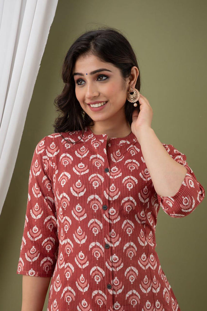 Red Pure Cotton Printed Kurti for Traditional Wear