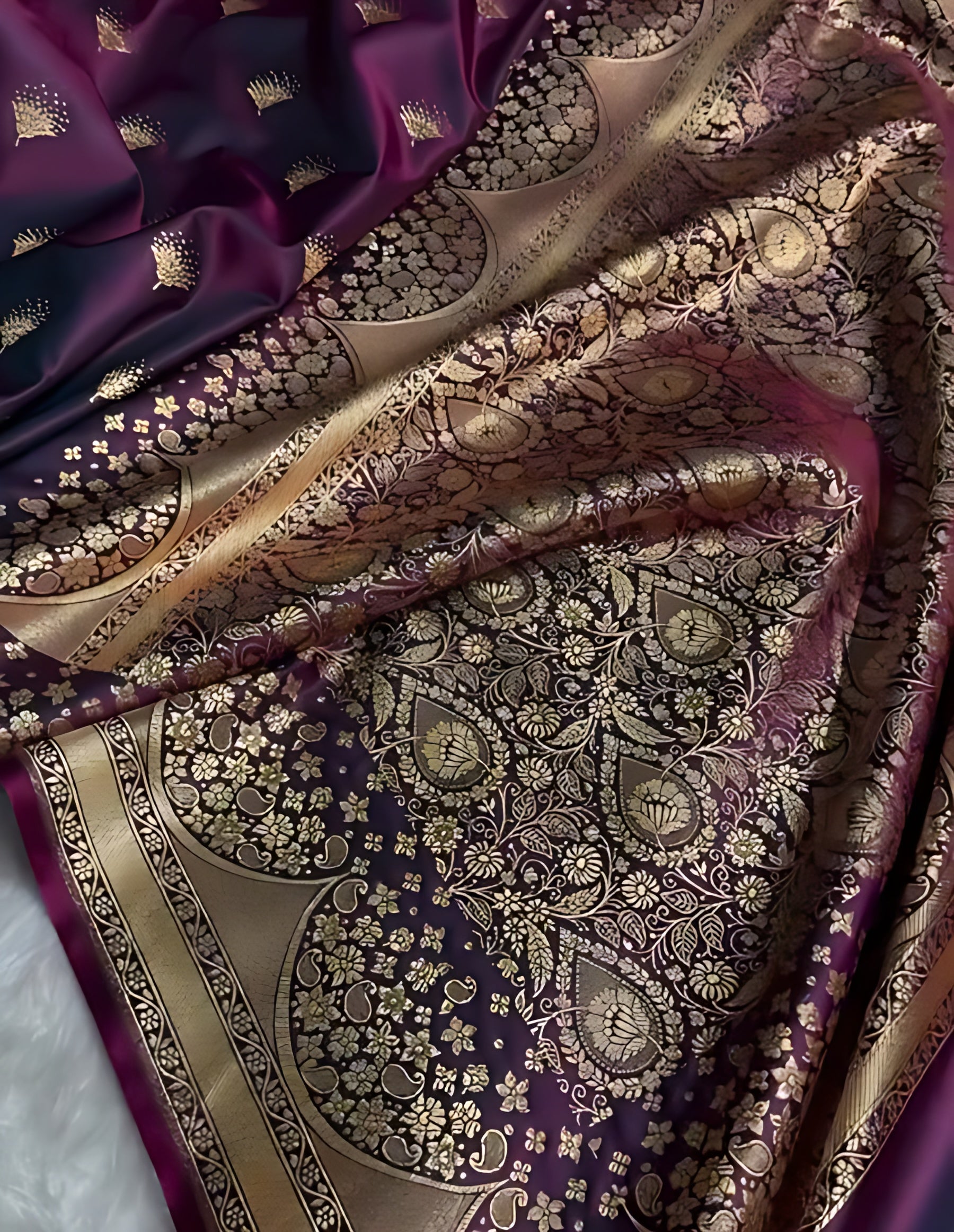 Marron Color Satin Silk Saree With Border
