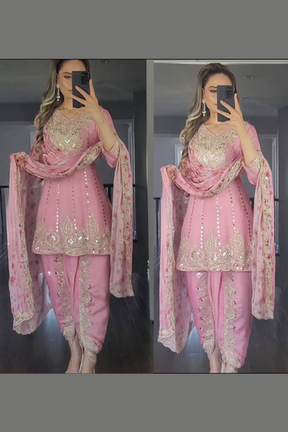 Pink  Color Heavy Dhoti Patiyala Suit for wedding.